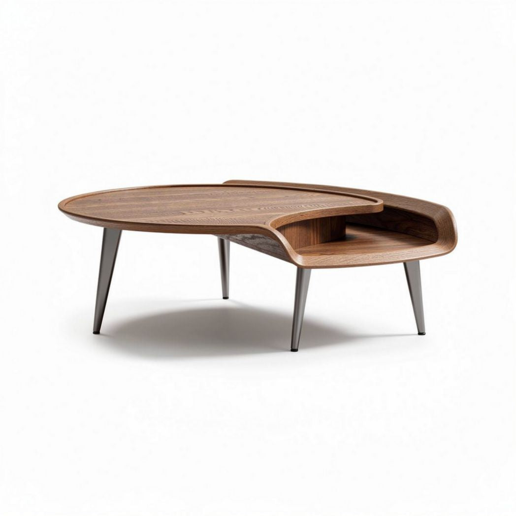 Houten salontafel met metalen poten en opbergruimte 90 x 60 x 40cm