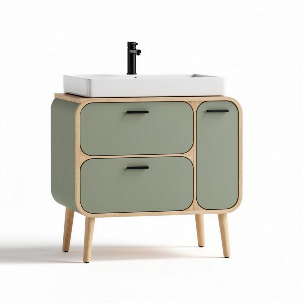Wastafelmeubel van hout en melamine met lades en een wastafel 80 x 50 x 90cm