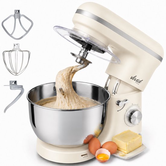 Vivid Green 2000W Keukenmixer - Geschikt voor Zwaar Deeg - 6,2L Mengkom - Keukenmachine - Keukenrobot - Crème(Creme)
