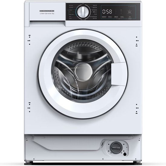 Heinner HWM-BI814IVA+++ Inbouw Wasmachine 8 kg – Stoomfunctie – Digitaal Display – 1400 tpm – Energieklasse A – Inverter – Trommelreinigingsprogramma – Wit – 5 Jaar Garantie