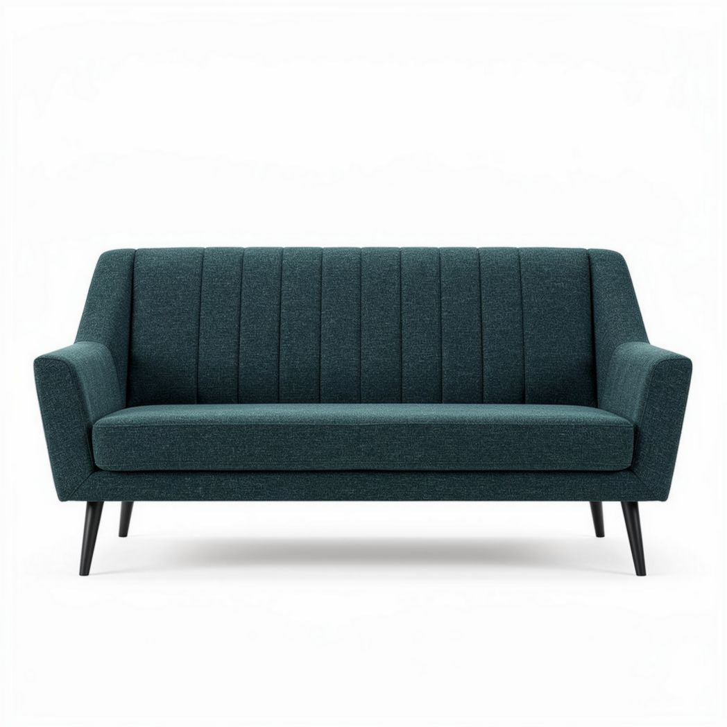 Lederen bank in teal met gestreepte rugleuning 180 x 80 x 85cm