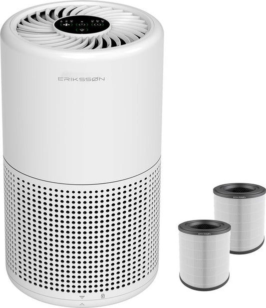 Erikssøn Luchtreiniger Prime - Met Hepa Filter 2x - 70 m3/u - Vermindert Stof En Pollen - Air Purifier - Wit(Wit 2 Filters/70)