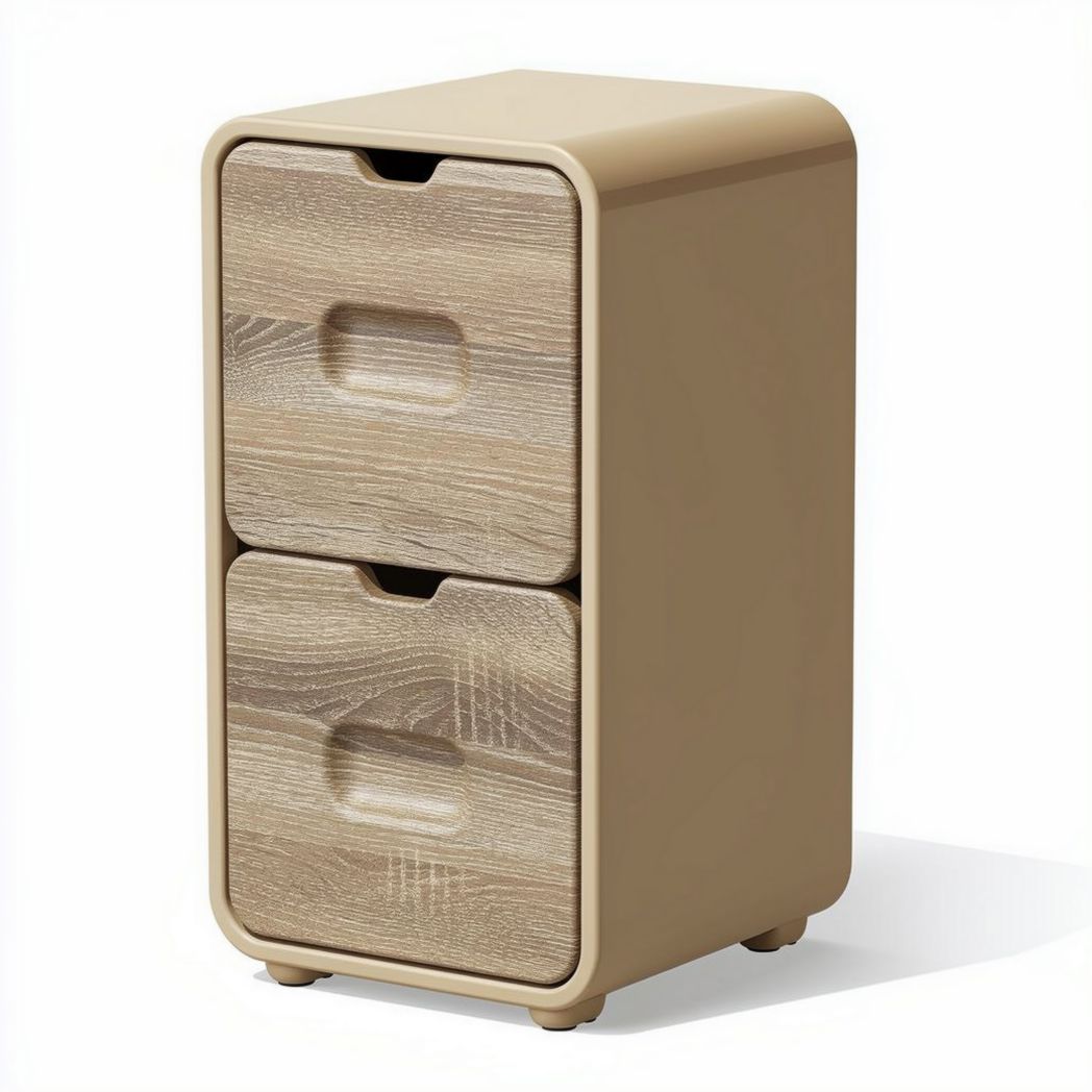 Houten nachtkastje met twee lades maat 40 x 30 x 60cm beige