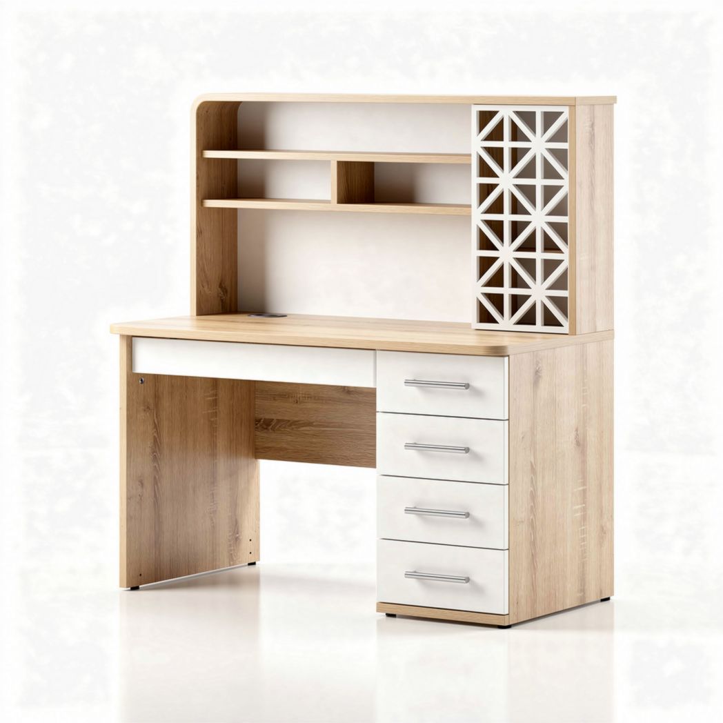 Houten bureau met opbergruimte en vijf lades 120 x 60 x 75cm