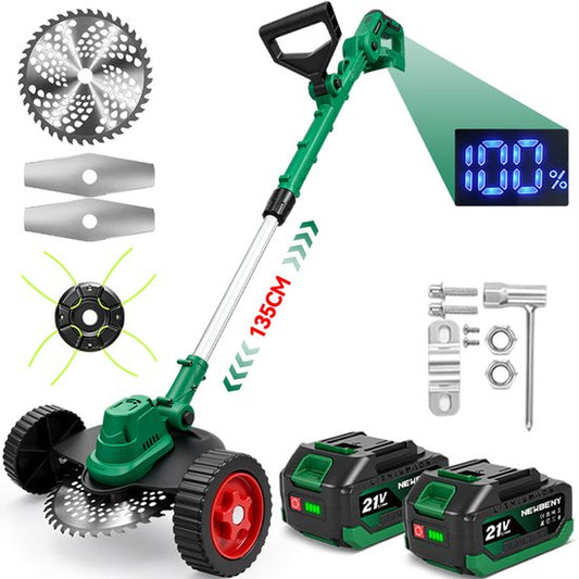 NewBeny Accu Grastrimmer - 20 cm Snijbereik - Telescopische Bosmaaier - Borstelloze Kantenmaaier - met 2x 4.0Ah Accu’s - voor gazon, struiken en onkruid.