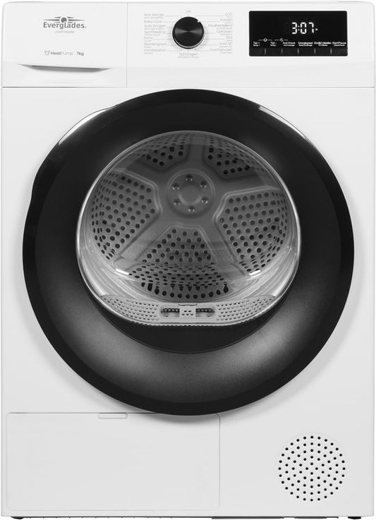 Everglades EVHP7055DW - Warmtepompdroger - Arctic White - D-Klasse 109kWh - 7KG - 15 Programma's - Einduitstel - 5 Jaar Garantie(Arctic White)