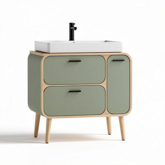 Wastafelmeubel van hout en melamine met lades en een wastafel 80 x 50 x 90cm