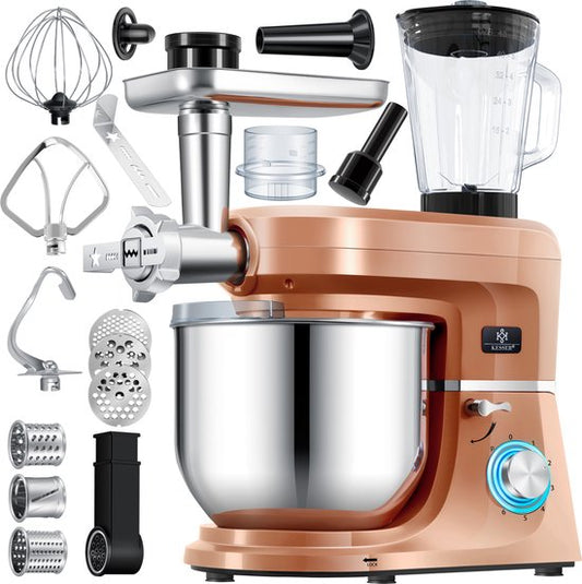Kesser KESSER® 3 in 1 Keukenmachine Foodprocessor - Keukenmixer - Keukenrobotor K-KM 3000 met Kneder Multifunctionele Mixer 5,5 L Kom met 3 Menggereedschappen 1,5 L Sapcentrifuge Worstset Pasta  Koekjesvormen - Koper(Koper)