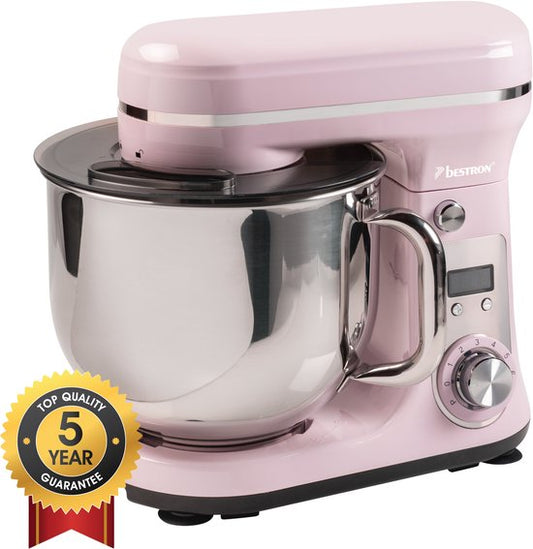 Bestron Keukenmachine - AKM2000SDP - 65dB - 6 snelheden  turbomodus - 6L capaciteit - Roze - 5 jaar garantie(Roze)