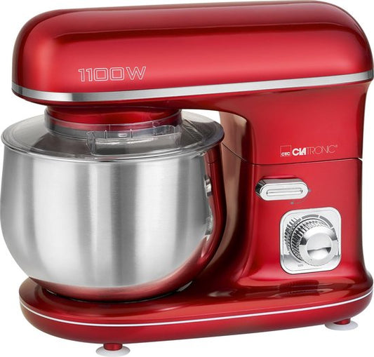 Clatronic Germany Clatronic KM 3712 krachtige kneedmachine incl. transparant spatdeksel met navulopening, 1100 watt, 5 liter, draaibare multifunctionele arm, rood
