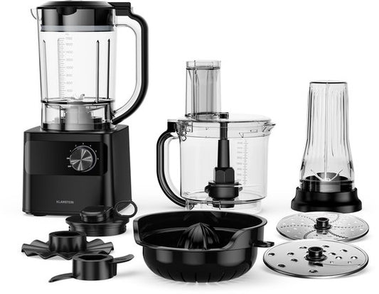 Klarstein Keukenmachine Velaire met mixer – 1200 W multifunctionele keukenmachine, 2-liter kom, 1,75-liter mixer, 6 programma's en snelheden, sapcentrifuge en vleesmolen opzetstukken - 2L - voor Keuken - Knetmaschine - Rührmaschine