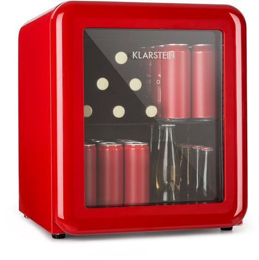Klarstein PopLife Drankenkoeler - Minibar, Retro Koelkast, 0-10°C, slechts 39 dB, 48 L, milieuvriendelijk, dubbelwandige deur, retro design, rood
