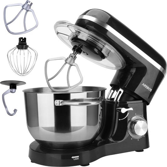 Arebos AREBOS Keukenmachine - 1500W - Keukenrobot - 6L - Keukenmixer - Foodprocessor - Roestvrij Stalen Mengkom - 6 Snelheden - Zwart