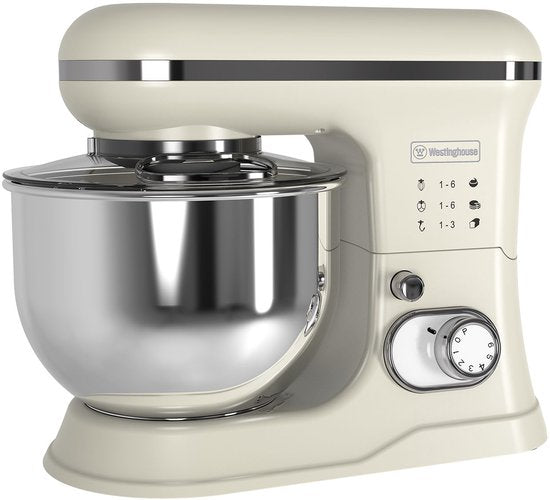 Westinghouse Retro Standmixer - 1200W - Keukenmachine 5L Mengkom - Keukenrobot - Keukenmixer - Foodprocessor - Beige(Beige)