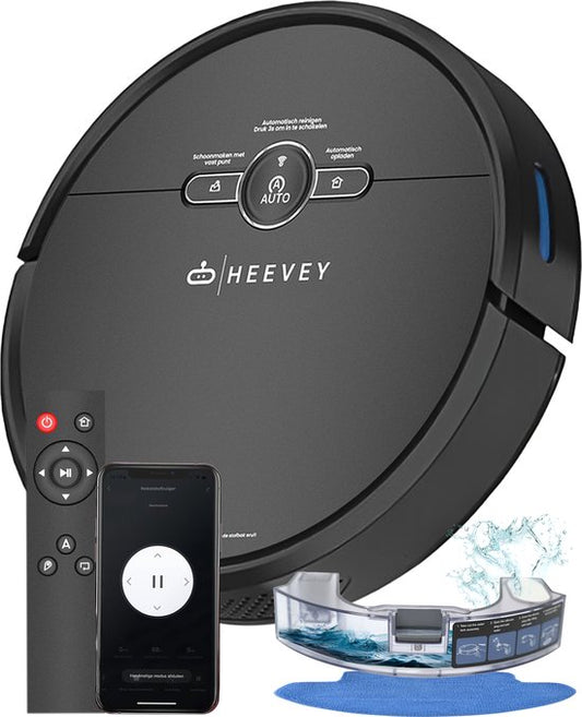 Heevey Robotstofzuiger met dweilfunctie - Automatisch oplaadstation - Dweilrobot - Robotstofzuiger huisdieren(Zwart)