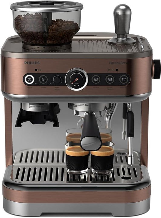 Philips PHILIPS Barista Brew Semi Automatische Espressomachine - Enkele  Dubbele Espresso + Americano-knop, 280g Dual Bean Container, Gekalibreerd Tamponeren, Metalen Cappuccino (PSA3228/41)(Brons)