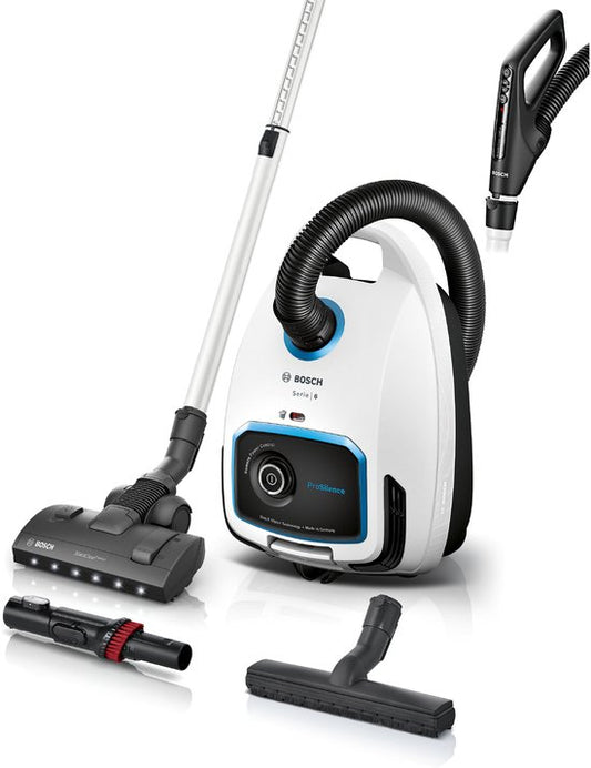 Bosch ProSilence BGB6SIL0L Serie 6 - Stofzuiger met zak - 12mtr bereik - Voetverlichting - HEPA hygienefilter - 66db - Afstandsbediening in handvat - Wit(Wit met verlichting)
