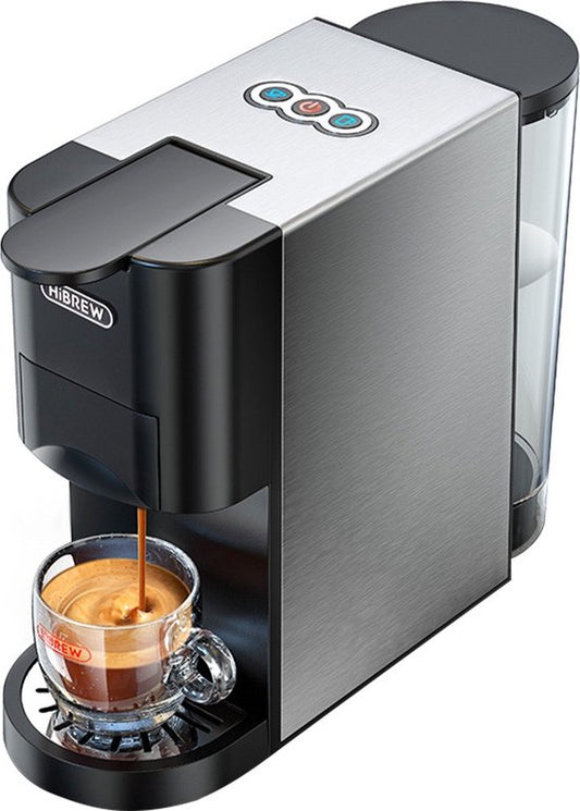 HiBrew HiBREW H3A 5 in 1 Koffiezetapparaat, 19 Bar Druk, Koud/Warm-modus, 1000ml Watertank, Energiebesparing  Anti-DroogBescherming - Zilver