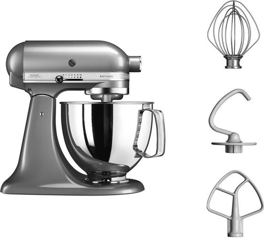 KitchenAid Artisan 5KSM125ECU - Keukenmachine - 4,8L - Contour zilver - 3 menghaken(Contour Zilver)