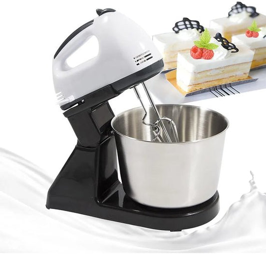 ZOUMONA Compacte Keukenmachine – 100W – 1.7L – 7 Snelheden – Keukenmixer met RVS Mengkom – Deeg Kneden  Kloppen – Wit