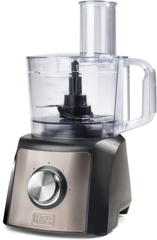 BLACK+DECKER - BXFPA1200E - Keukenmachine 1.200 W - Karaf 1,5L - 2 Snelheden/Turbofunctie - 8 Accessoires - Roestvrijstalen Afwerking - Anti-vingerafdruk - BPA-vrij