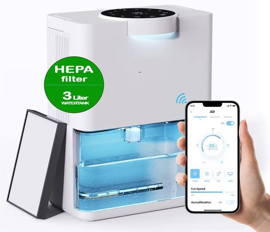 JC's® - Luchtontvochtiger - Luchtreiniger - Wifi Luchtontvochtigers - Automatische hygrometer - Extreem Stil - 1000ml/dag - HEPA filter - Dehumidifier - Grote Watertank 3000ml - Voor huis, kamer, badkamer  kelder – Wit