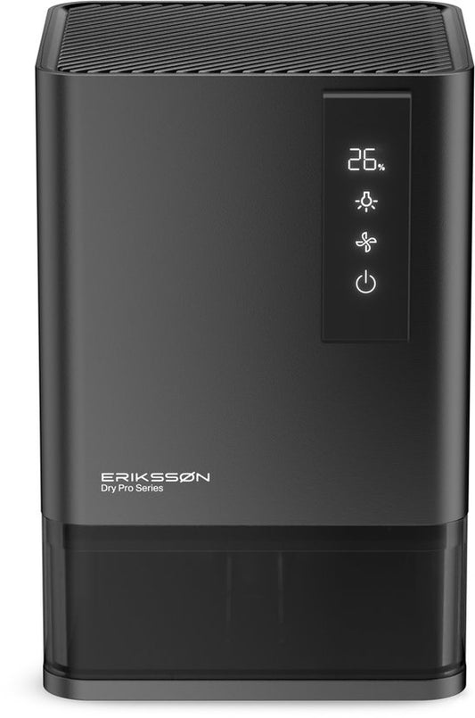 Erikssøn Luchtontvochtiger Dry Pro Series - Ontvochtigt Tot 1.2 Liter Per Dag - Geschikt Voor Huis, Slaapkamer En Badkamer En Woonkamer En Kelder - Dehumidifier - vochtvreters voor in huis - Zwart(Zwart)