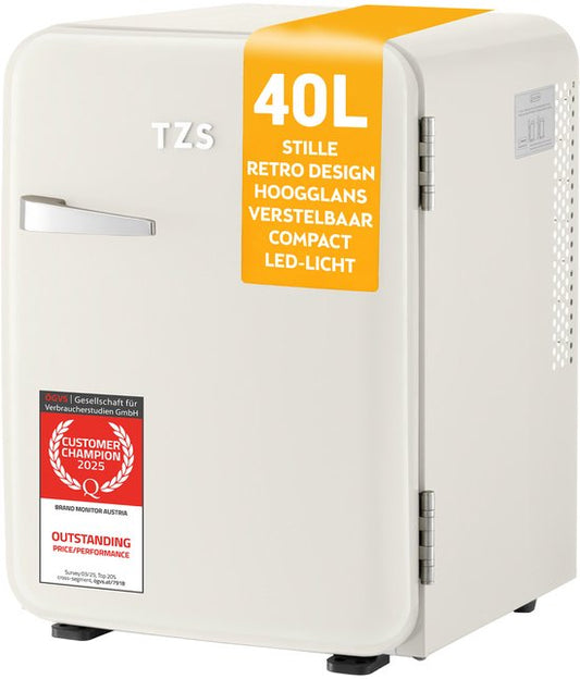 TZS FIRST AUSTRIA TZS First Austria Mini koelkast - Minibar - 40 liter - Vrijstaand - Volledig stil 22dB - Retro - Crème(Crème)