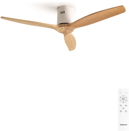‎CREATE CREATE - Plafondventilator 40W silent Ø132 cm - Met Afstandsbediening - 6 Snelheden - Timer - Zomer/Winter functie - Wit- WIND CALM(Naturel Hout + Geen Litch + No Wifi)